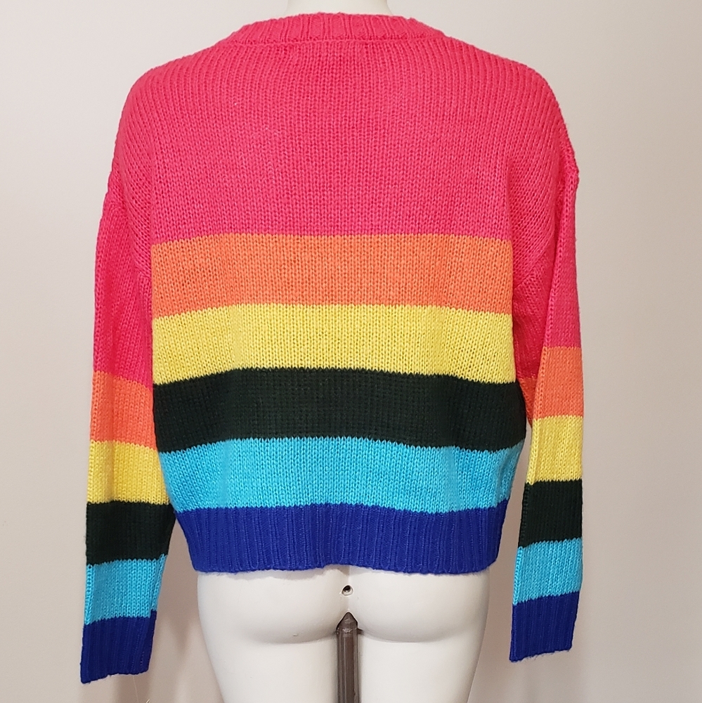 Rainbow multi colored cropped sweater Jr L - Picture 2 of 3